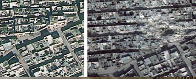 시리아:완전히 파괴된 알레포의 위성 사진